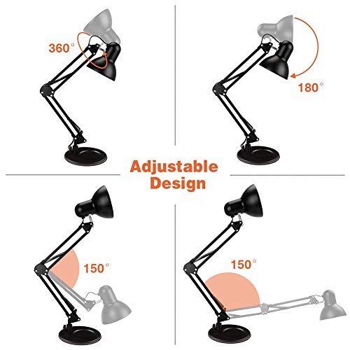 ShellKingdom Architect Task Lamp, Adjustable Swing Arm Desk Lamp with Clamp, Classic Desk Lamp for Home Office Reading (Black)