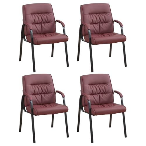 Big&Wide Office Guest Reception Chairs Set of 4, Conference Room Chairs Waiting Room Chairs, Modern Leather Office Desk Chair No Wheels - color: Burgundy, size: 4 Pack