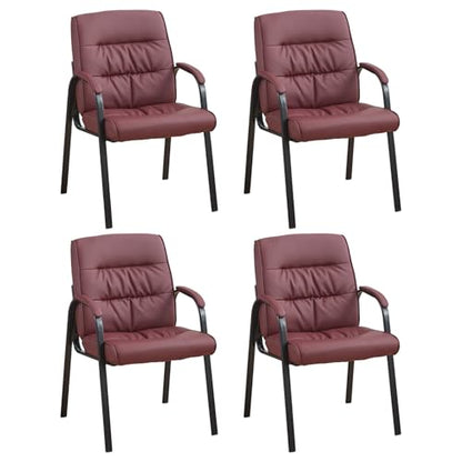 Big&Wide Office Guest Reception Chairs Set of 4, Conference Room Chairs Waiting Room Chairs, Modern Leather Office Desk Chair No Wheels - color: Burgundy, size: 4 Pack