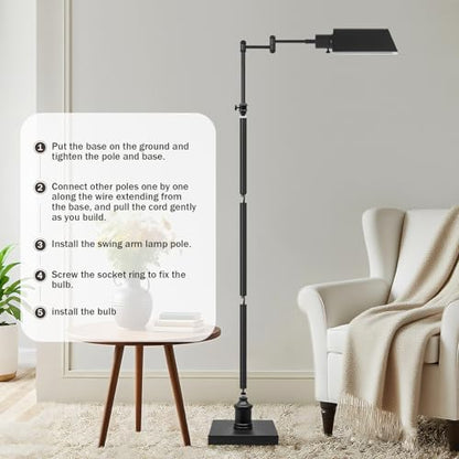 GyroVu Traditional Height Adjustable Pharmacy Floor Lamp with 350° Swing Arm, Color Temperature Adjustable Standing Lamp Metal Shade for Living Room Reading House Bedroom Home Office(Black) - color: Black