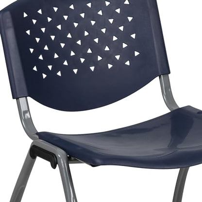 EMMA + OLIVER Home and Office Navy Plastic Stack Chair with Perforated Back | Powder Coated, 880 LBS. Weight Capacity - color: Navy