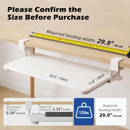 Under‑Desk Clamp Keyboard Tray, 26.77" Slide‑Out Tray,White - color: White