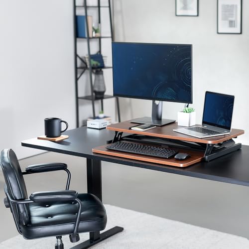 VIVO 32 in Standing Desk Riser, Height Adjustable Workstation - color: Dark Walnut, size: 32"