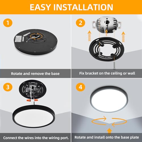 Hlite 9 Inch LED Flush Mount Ceiling Light,1800LM,6 Pack,3CCT | 18W 3000K/4000K/5000K Selectable,Super Slim,Low Profile Round Ceiling Light Fixtures for Kitchen,Bedroom,Hallway,Black - color: Black, size: 9 inch-6