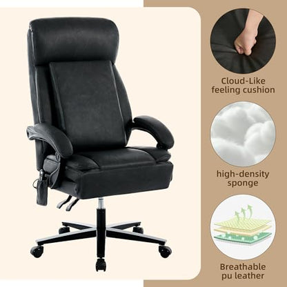 Executive Office Chair with Footrest, Ergonomic Computer Desk Chairs,Mid-Tall Back Leather Office Chair,Lumbar Support Swivel Chair with Rocking Function,Black - color: Black