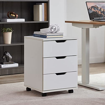 Farini Mobile File Cabinet for Home Office, 3 Drawer Chest Wood, Drawers Unit for Under Desk, Storage Drawers Cabinet White - color: White