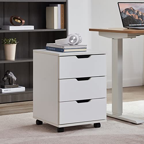 Farini Mobile File Cabinet for Home Office, 3 Drawer Chest Wood, Drawers Unit for Under Desk, Storage Drawers Cabinet White - color: White