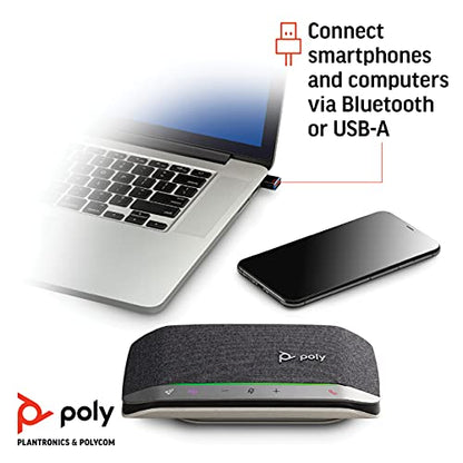 Poly Sync 20+ USB-A Personal Bluetooth Smart Speakerphone (Plantronics) - Connect to Smartphones via Bluetooth - PC/Mac via BT600 Dongle - Works with Teams (Certified), Zoom & More, Black (Renewed)