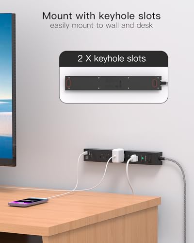 2 Pack 12FT Surge Protector Power Strip, Slim Flat Plug - size: 12 FT, style: Braided Cord Slim Plug