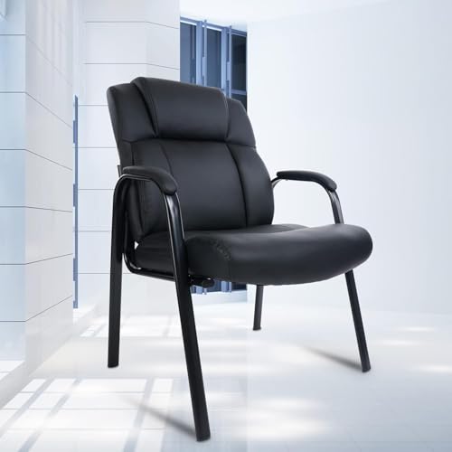 CLATINA Big Tall 500 LBS Wide Guest Chair Heavy Duty, Leather Side Reception Chairs with Padded Armrest No Wheels, Executive Office Desk Chair for Meeting Conference Waiting Room Home, Black 6 Pack - color: Black, size: 4 Pack