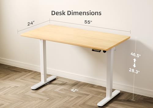 Claiks Electric Height Adjustable Standing Desk, 55x24 Inch, Bamboo | Smooth Height Adjustment, 3 Memory Presets, Cable Management Hub&Hook, Stable Steel Frame, 176lbs Capacity, Easy Assembly - color: Bamboo, size: 55