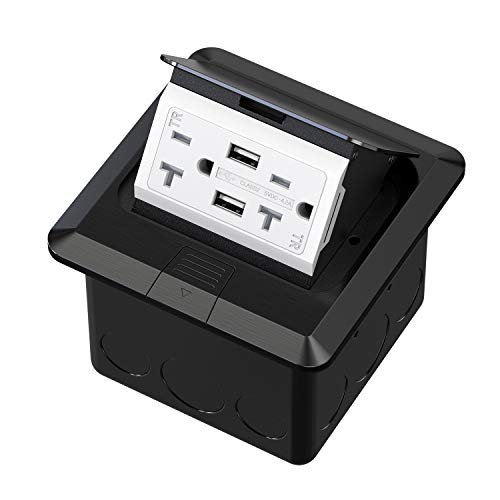 4.8A USB Chargers Pop Up Floor Waterproof Electrical Outlet Receptacle Stainless Steel Box,Black - color: Bright black, size: USB Outlet
