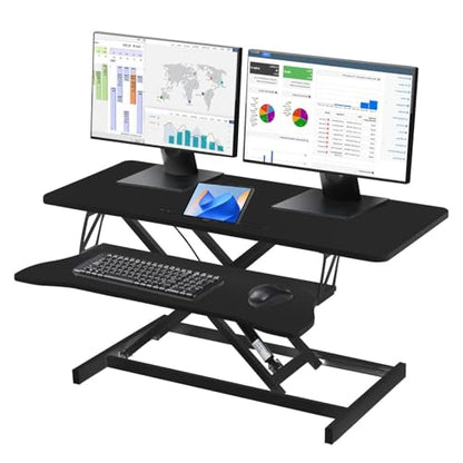 37 Inch Standing Desk Converter, Height Adjustable Desktop Standing Desk, Stand Up Riser Compatibles with 2 Computer, Stand Up Converter Laptop Workstation to 18.8" Tall, Black - color: Black