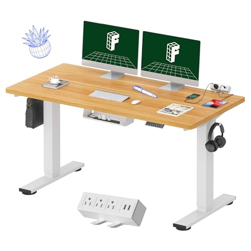 FLEXISPOT EN2 55"x28" Whole-Piece Standing Desk with Power Strip, Maple | Whole-Piece Desktop, Easy-Access Clamp Power Strip, Organized Cable Management, Modern Home Office Setup - color: Maple Top + White Frame, size: 55x28"