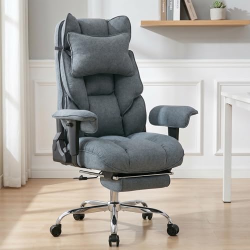 mokodo Big and Tall Office Chair 400lbs, Breathable Fabric Executive Desk Chair with Pocket Spring Cushion, 155° Reclining Computer Chair with Integrated Headrest & Lumbar Pillow (Dark Blue) - color: Dark Blue