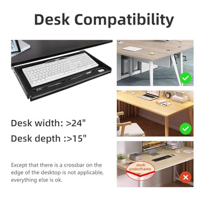 Under Desk Keyboard Tray, 20" Wx11"D Sturdy Key Board Tray Under Desk Slide with Pen Tray, Desk Extender with Pen Holder,Black - size: 20"Wx11"D