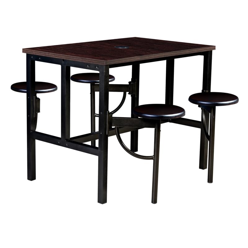 Romig Endure Standing Height Collaborative Table and Chair Set with 4 Pull-Out Swivel Stools, Walnut Top, Walnut Seats, Built-in Power Outlets and USB Charging, Classroom Training Table - color: Walnut/Walnut, size: 4 Seater