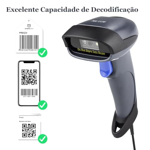 NETUM 2D Barcode Scanner with Stand, Wired QR Code Reader - M5S | Plug and Play, Automatic Imager Barcode Reader, Handheld Scanner Gun with USB Cable for Laptops, Computers, Cashier, POS - size: 2D -M5S