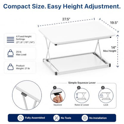 Uncaged Ergonomics Small Standing Desk Converter & Desk Riser (White) - color: White