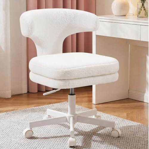 GTPLAYER Swivel Office Desk Chair with Wheels, Adjustable Height Vanity Chair with Back Support, Comfy Rolling Stool for Home Office, Bedroom & Makeup Vanity, Sweet Gift for Girls and Women - color: Pure White
