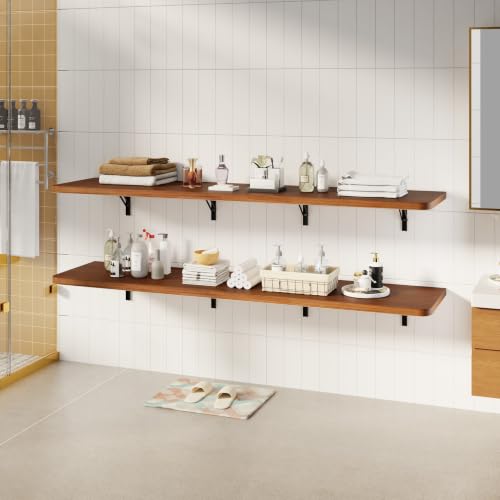 Dogsky Floating Wall Desk 72" x 16" - 600 lbs Heavy Duty Solid Pine - color: Walnut, size: 72" x 16"
