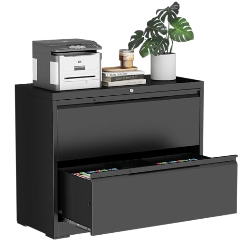 2 Drawer Metal Lateral File Cabinet with Lock for Home Office | 35.5 Inch Spacious Tabletop,Adjustable Hanging,for Letter/Legal/F4/A4 Size,Fast Easy Assemble,220 LBS Weight Capacity,black - color: Black, size: 15.7"D x 35.4"W x 28"H（2 Drawers）