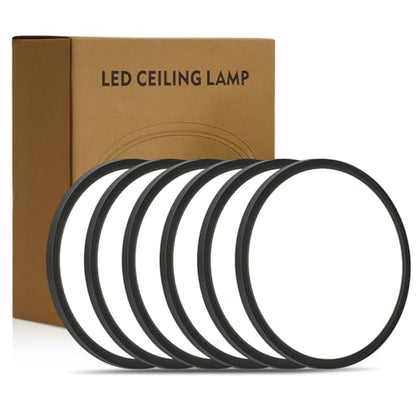 6 Pack 8.6 Inch LED Flush Mount Ceiling Light, ETL ,18W, 1822LM, 3000K/3500K/4000K/5000K/6500K CCT Selectable, 0.66in Ultra Thin Round Flat Panel Ceiling Light Fixture for Bedroom, Kitchen, (Black) - color: Black, size: 8.6"-6pack