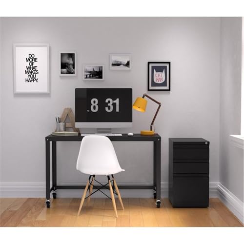 Pemberly Row Mobile 3-Drawer Filing Cabinet, 23" D, Steel, Black, Box/Box/File, Full Extension Drawers, Hidden Casters, Lockable, Letter-Size Hanging File Storage, Commercial Office Use - color: Black