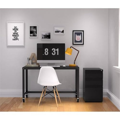 Pemberly Row Mobile 3-Drawer Filing Cabinet, 23" D, Steel, Black, Box/Box/File, Full Extension Drawers, Hidden Casters, Lockable, Letter-Size Hanging File Storage, Commercial Office Use - color: Black