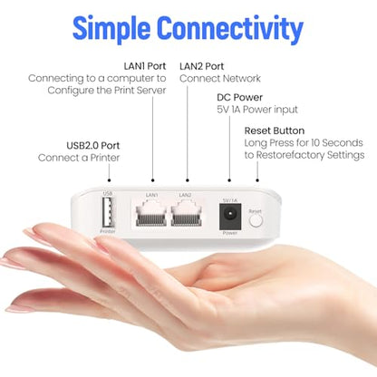 LP-N110W Wireless Print Server for USB Printer, Easy USB Sharing and Stable Network Printing Compatible with Windows, macOS, for Home Office