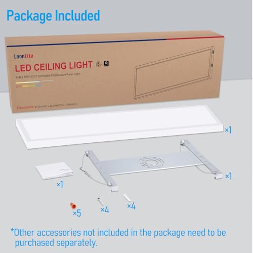 LEONLITE 50W/40W/30W 3CCT 1x4 LED Flat Panel Light, 120-277V, Surface Mount | 5500LM/4400LM/3300LM 0-10V Dimmable, 4 Ft. Ceiling Lighting Flush Mount, 3500K/4000K/5000K, Built-in Driver, UL Listed, White