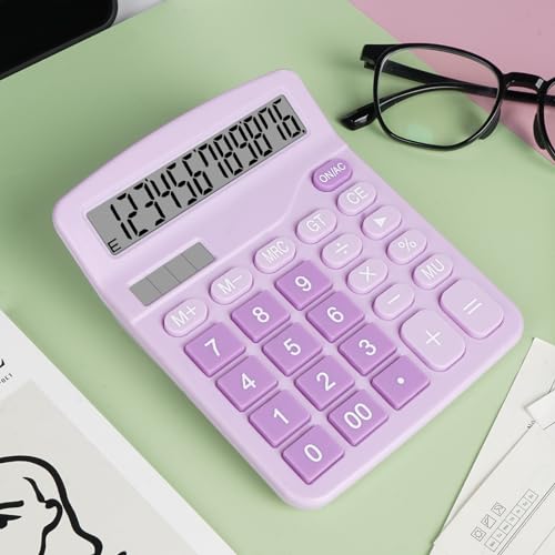 Cute Purple Desktop Calculator with Big Buttons, Dual Power Source | Solar and Battery, Large Display Screen - Perfect for Office, Teachers, and Students (Purple) - color: Purple