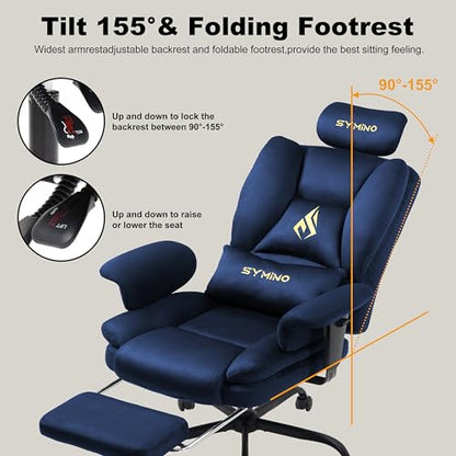 Symino Ergonomic Gaming Chair with Footrest & 155° Recline - color: Dark Blue
