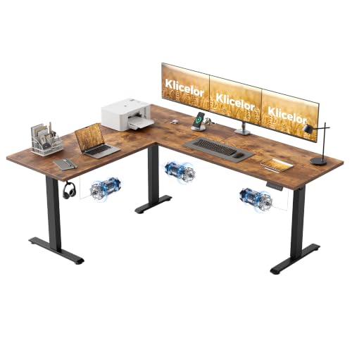 Klicelor L Shaped Standing Desk 73 x 60 Inch, Electric Height Adjustable Corner Desk for Home Office Workstation, Ergonomic Sit Stand Computer Table with Memory Controller, Rustic Brown - color: Rustic Brown, size: 73 x 60 Inch