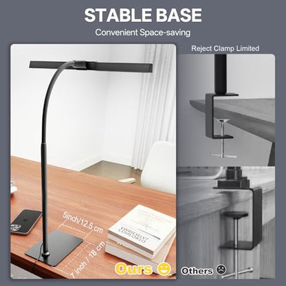Kary 12W LED Desk Lamp for Home Office, Flexible Gooseneck Task Light Tall | Eye-Caring, Touch Control, 5 Dimmable Color & Brightness, Metal Base, 45 Min Timer, Memory Function, USB Adapter - color: Base-Black(1)