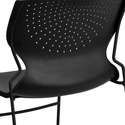 EMMA + OLIVER Home and Office Black Full Back Stack Chair with Black Frame | Powder Coated, 661 LBS. Weight Capacity - color: Black