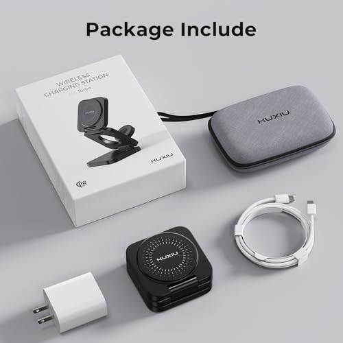KU XIU X55 Turbo Qi 2.2 25W 3-in-1 Charging Station for Apple Device, Foldable Magnetic Charger for iPhone 17/16, 5W for Apple Watch & AirPods, Fast Travel Wireless Charging Stand with 45W Adapter - color: Black-B