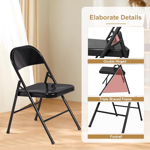 VECELO Metal Folding Chairs 4 Pack, Double Hinged Steel Frame Easy Foldable&Stackable for Office Kitchen Dinning Wedding Patio and Garden - color: Classic Black