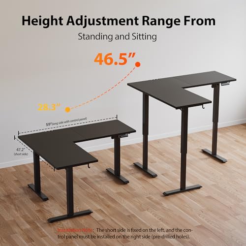 Agilestic L Shaped Electric Standing Desk Adjustable Height, 59Inch, Black - color: Black, size: 59 x 48 Inch