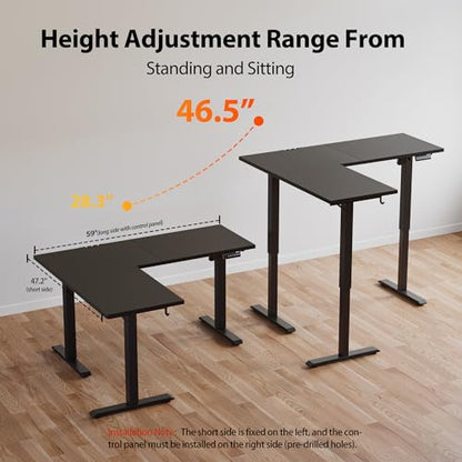 Agilestic L Shaped Electric Standing Desk Adjustable Height, 59Inch, Black - color: Black, size: 59 x 48 Inch