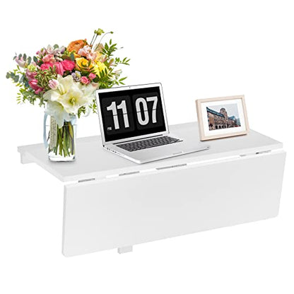 COSTWAY Wall Mounted Folding Table, 31.5" x 23.5" Drop-Leaf Floating Writing Desk for Small Spaces, Space-Saving Fold Down Laptop Workstation for Kitchen, Bedroom, Laundry Room, Study Room (White) - color: White