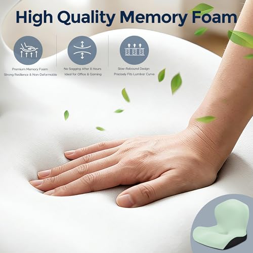 Seat Cushion, Office Chair Cushion, L-Shaped Ergonomic Car Seat Cushions, Memory Foam Chair Cushion, Lumbar Support Pillow for Wheelchair, Car, Home, Office, Desk, Green - color: Green