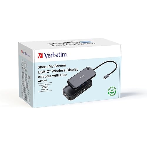 Verbatim Share My Screen Video Extender 1080p USB-C Wireless HDMI Transmitter and Receiver Display Adapter with USB Hub and Card Reader - style: 1080p