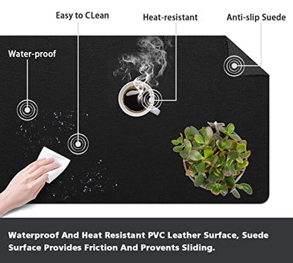 Extra Large Leather Desk Pad with Suede Base Office Mat for Home - Waterproof, Non-Slip, PVC - Black, 24" x 36" - color: Black, size: 24x36 inch