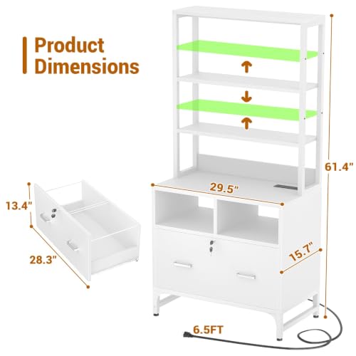 Homieasy Vertical File Cabinet with Shelves and Charging Station, White - color: White