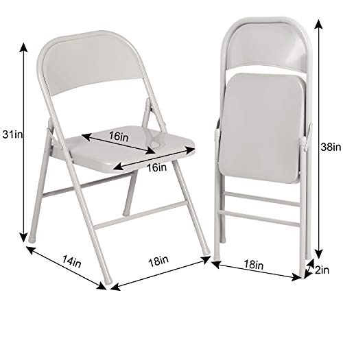 VECELO Metal Folding Chairs 4 Pack, Double Hinged Steel Frame Easy Foldable&Stackable for Office Kitchen Dinning Wedding Patio and Garden - color: Grey
