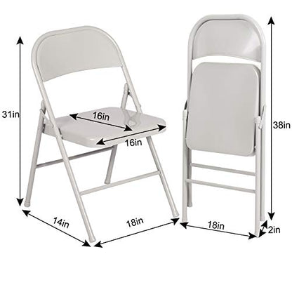 VECELO Metal Folding Chairs 4 Pack, Double Hinged Steel Frame Easy Foldable&Stackable for Office Kitchen Dinning Wedding Patio and Garden - color: Grey
