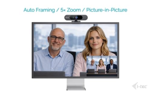 i-tec Solomon 900 PRO Webcam 4K with Automatic Framing (Auto Framing) for Tracking the Active Speaker, Wide Dynamic Range (WDR) and Two Integrated Microphones