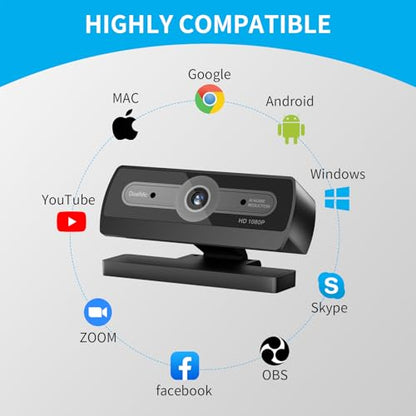 1080P Webcam with Microphone, USB Computer Camera for PC Full HD Web Cam for Desktop Computer Auto Light Adjustment Streaming Camera Plug and Play Noise Cancelling Webcam for Windows & Mac