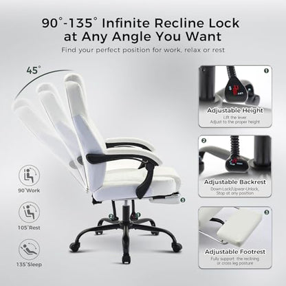 amseatec Big and Tall Office Chair with Footrest, Lumbar Support, White - color: White-f